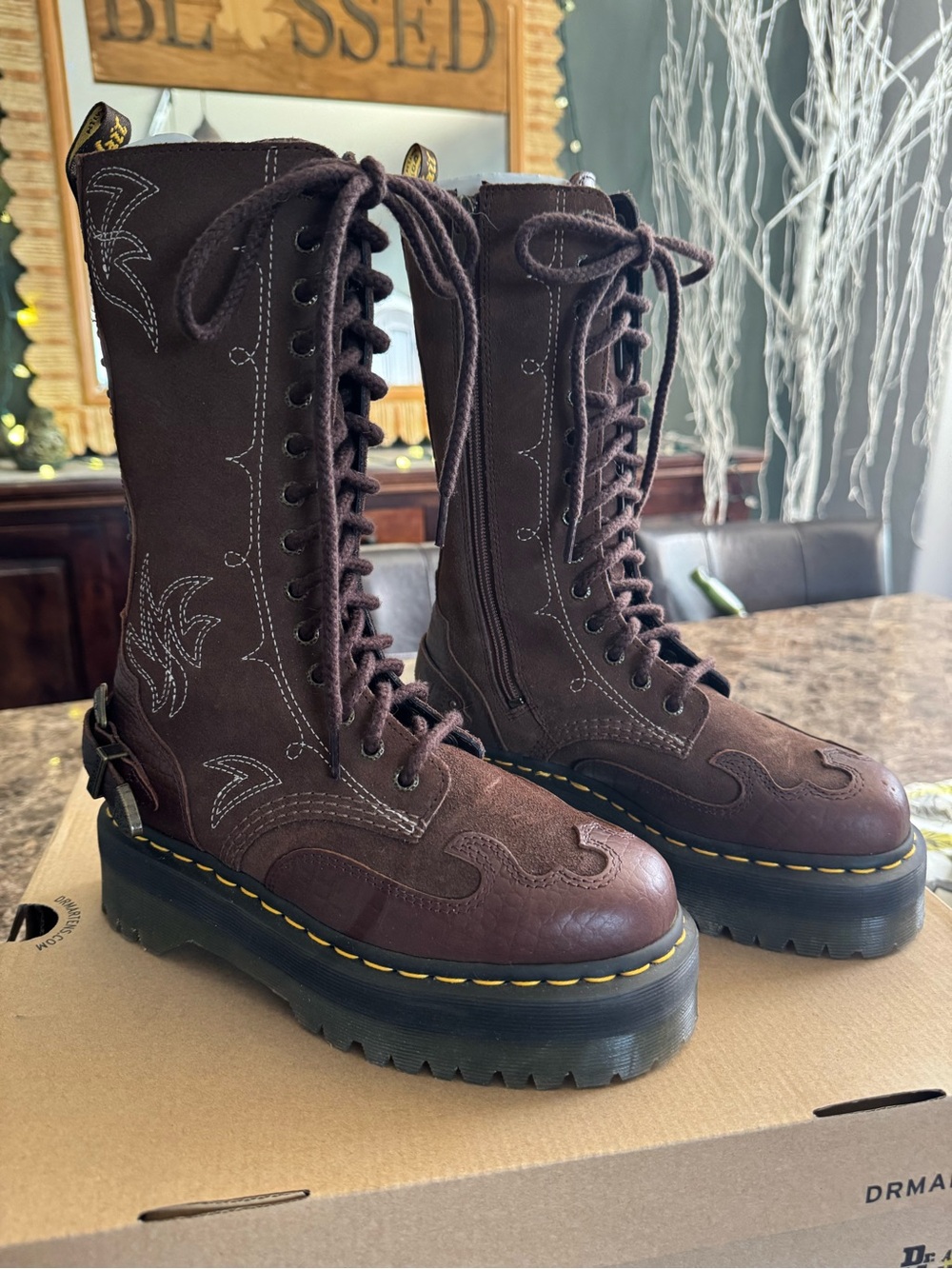 Dr. Martens Women's 1B99Quad Ga Dark Brown Lace-Up Platform Boots